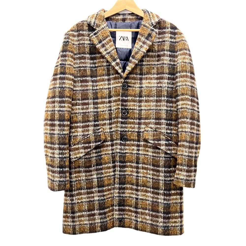 Unisex Zara Mid Length Peacoat Overcoat Puffer Lined Plaid Check Size Small